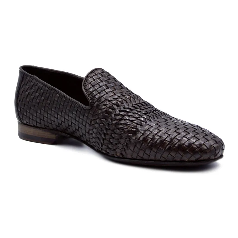 19-229-DBR LUCE Italian Calfskin Woven Loafer, Dark Brown