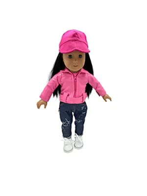 2 Piece Jacket and Jeans,  1 Wig Hat, 1 Pair of Sneakers for 18inch Doll