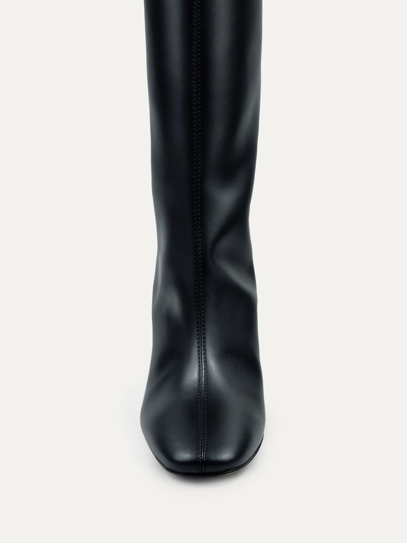 8.30AM Cactus Leather Vegan High Knee Heeled Boots | Black