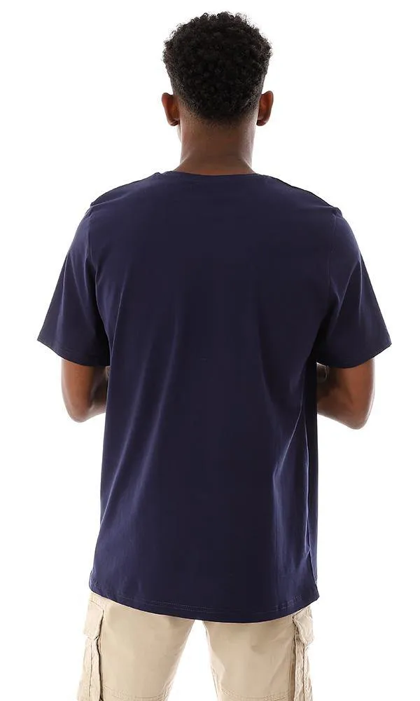 95499 Half Sleeves Cotton Navy Blue Printed T-Shirt