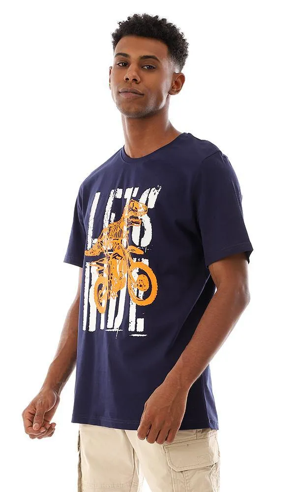 95499 Half Sleeves Cotton Navy Blue Printed T-Shirt