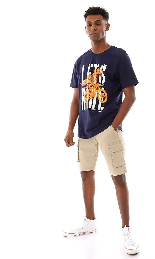 95499 Half Sleeves Cotton Navy Blue Printed T-Shirt