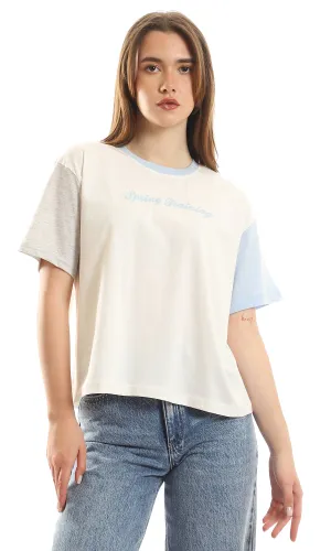 97240 Heather Grey & Baby Blue Short Sleeves Cotton White T-Shirt