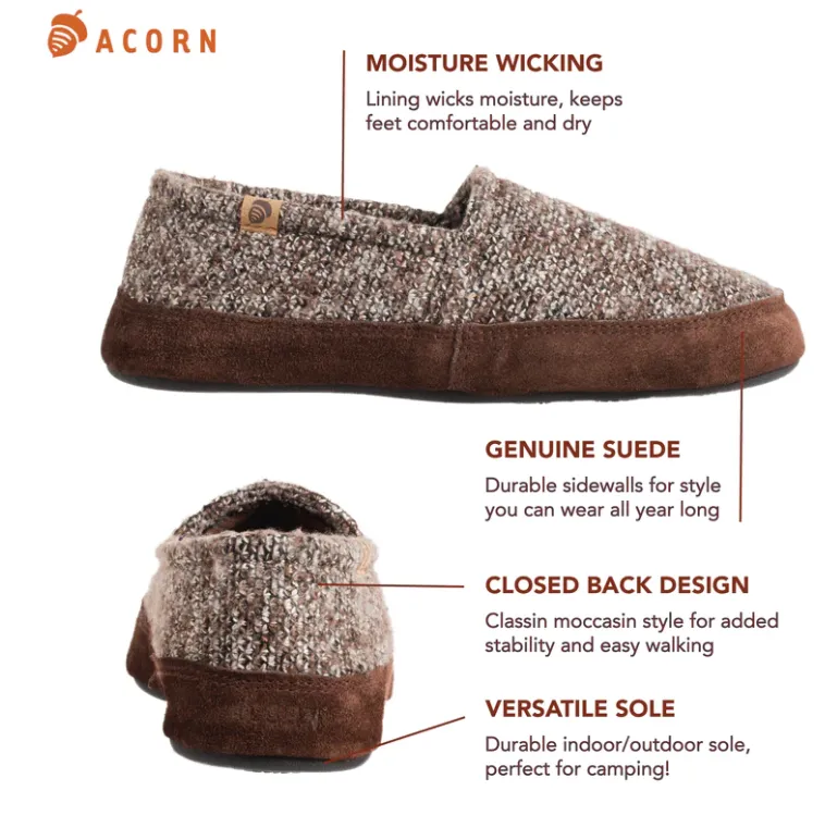 Acorn A10086Bwt Mens Original Moccasin Slippers Brown Tweed