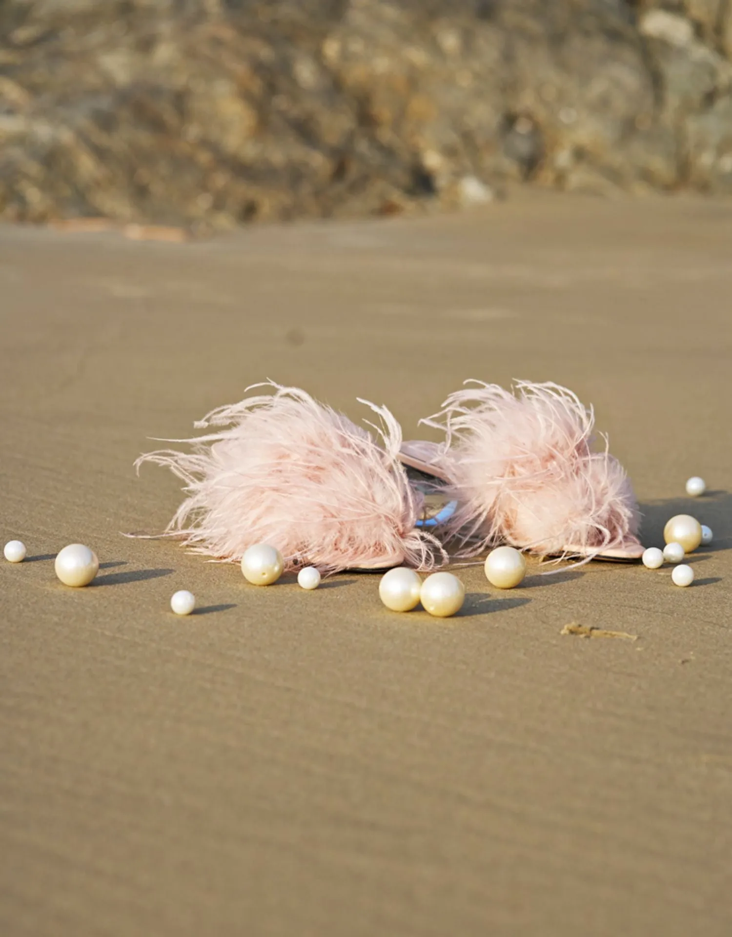 B-FEI vintage pink feather sandals transparent heel  - Marilyn