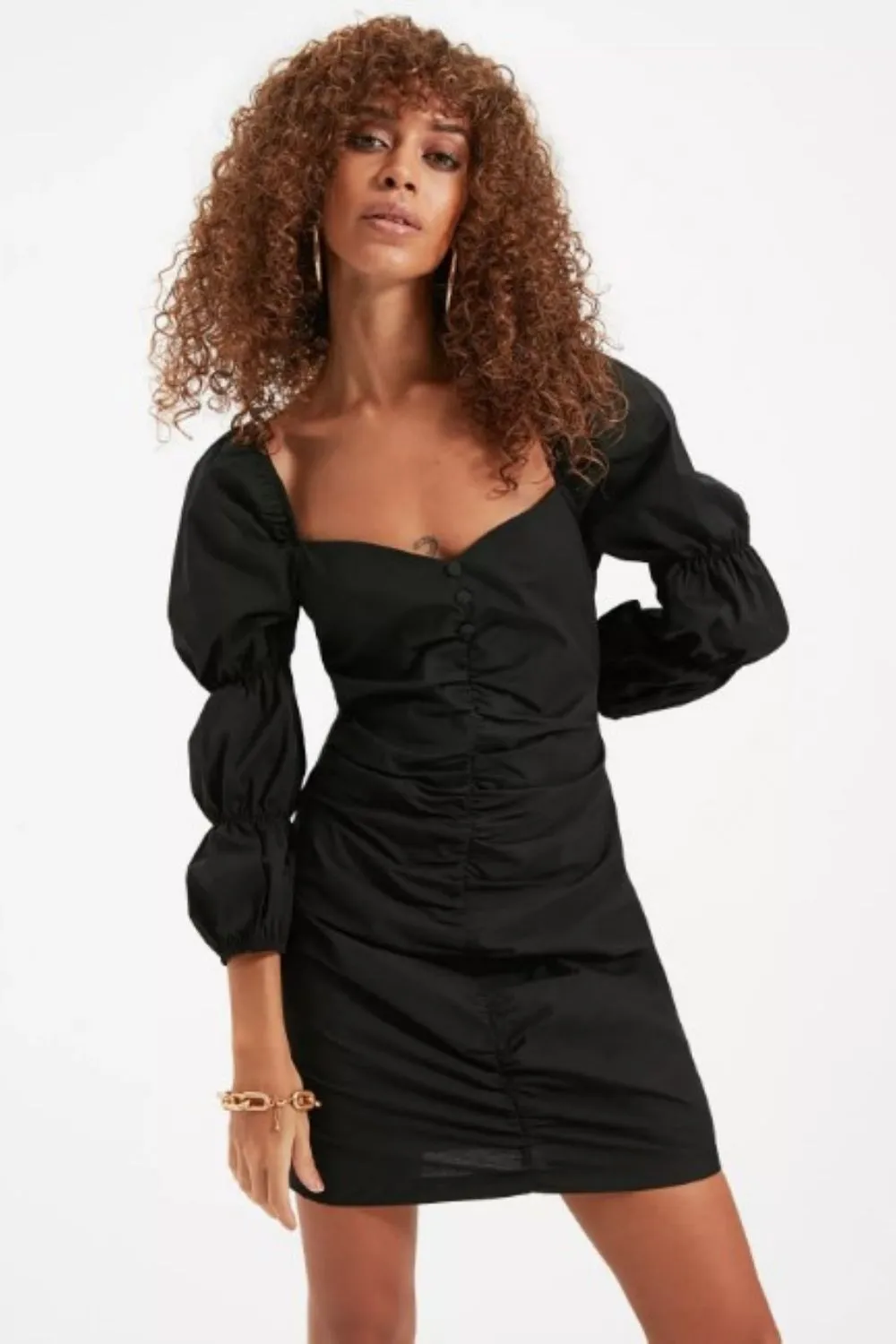 Beauty Again Balloon Sleeve Black Dress