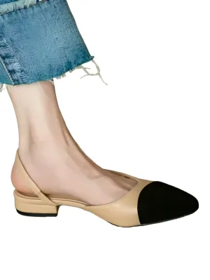 Beige and black flats shoes