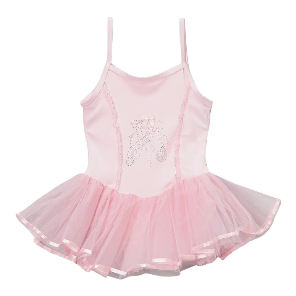 Big Girls Pink Ballet Slipper Applique Skirted Dance Leotard 4-7