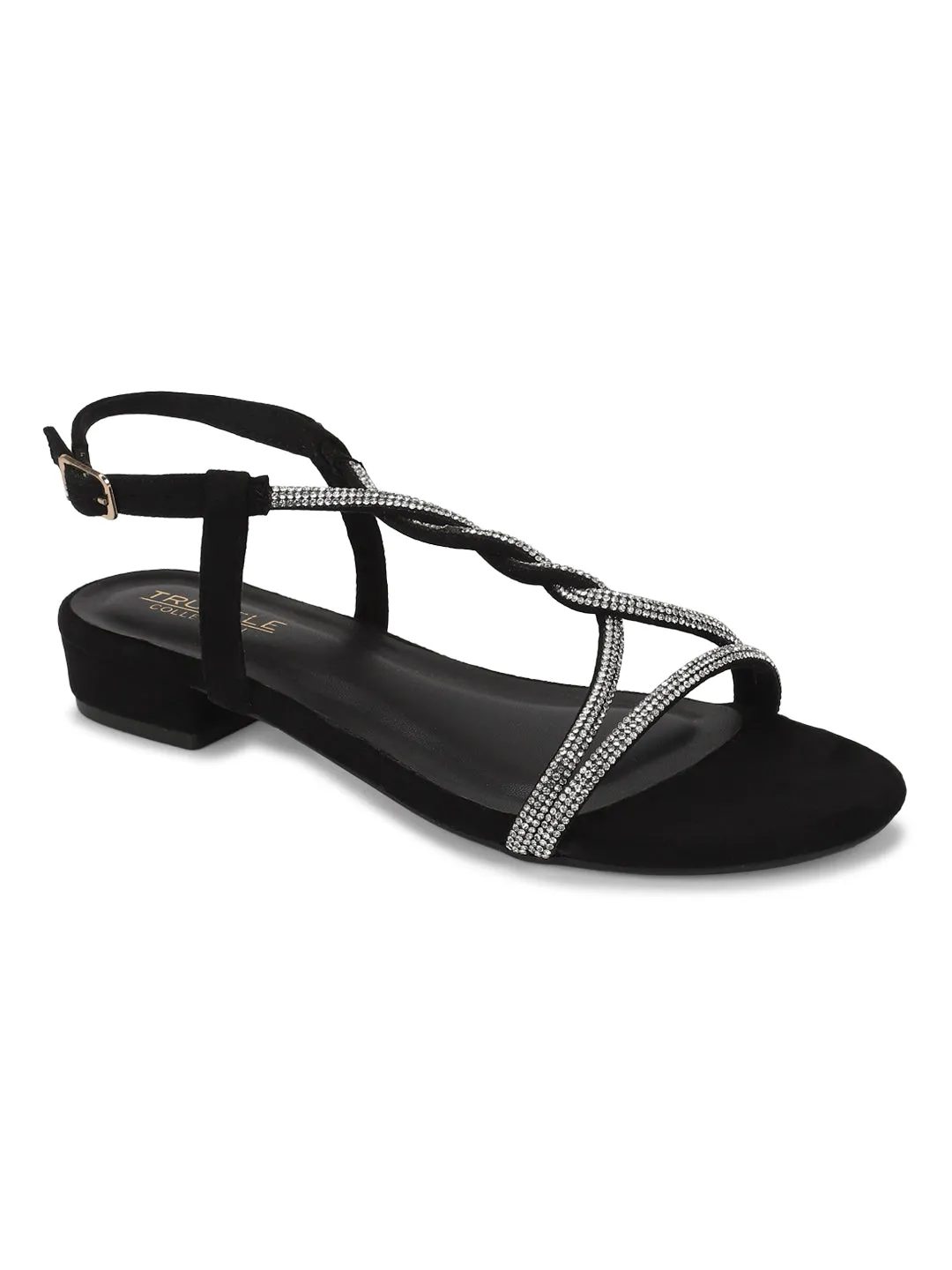 Black Suede Strappy Kitten Sandals (TC-ST-1337-BLK)