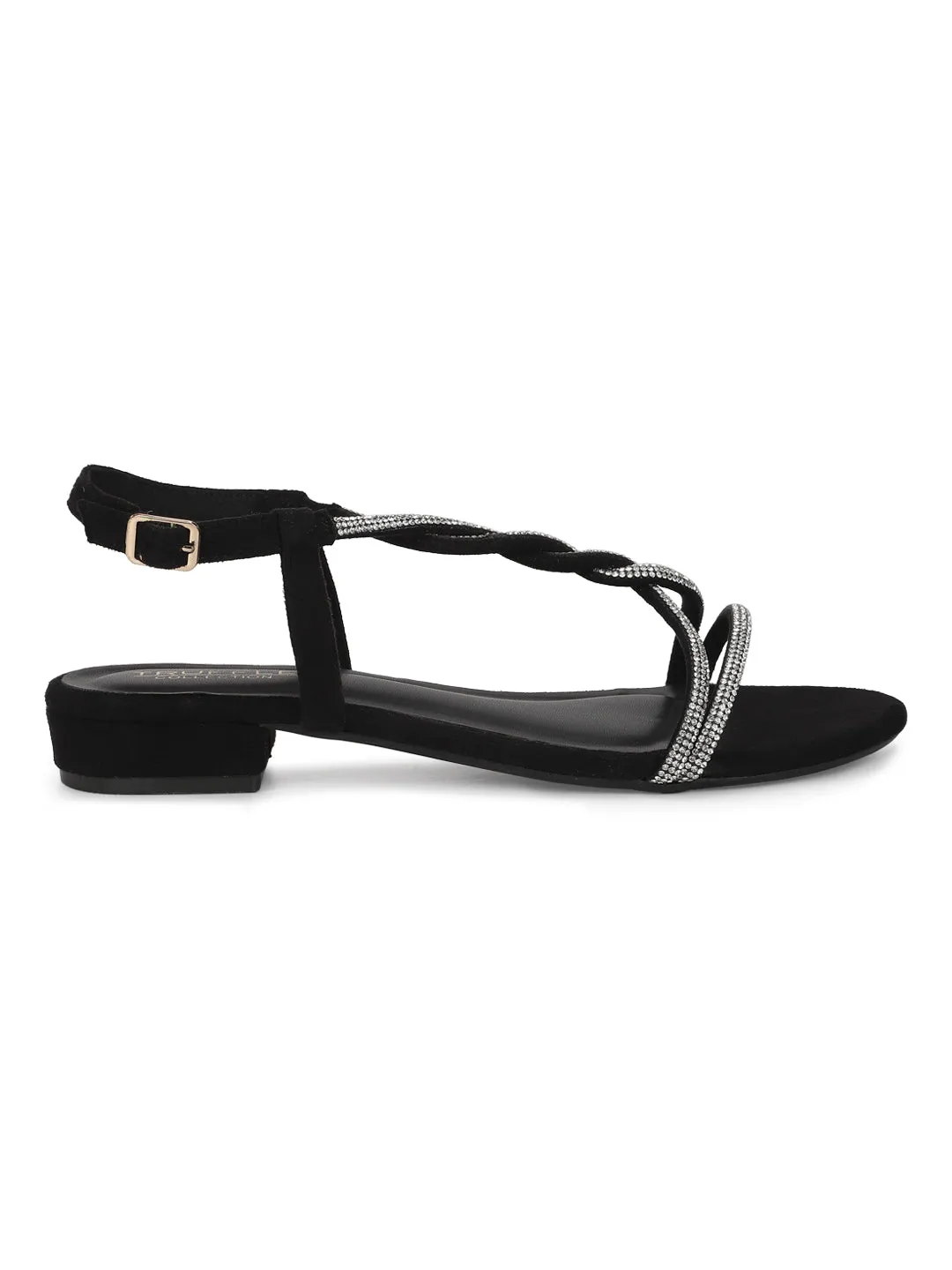 Black Suede Strappy Kitten Sandals (TC-ST-1337-BLK)