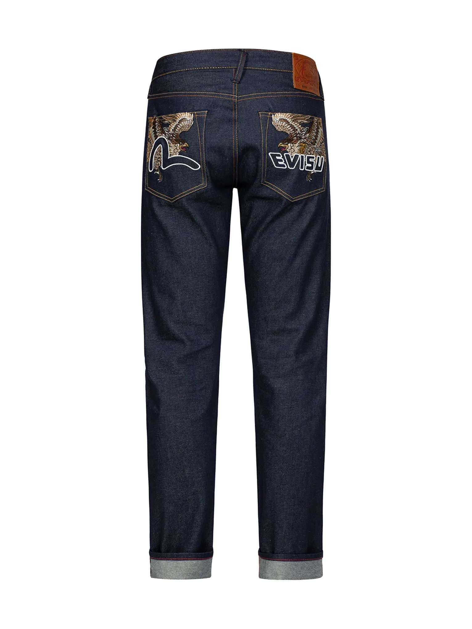 Brocade Kamon and Seagull Embroidery Slim-Fit Jeans #2010