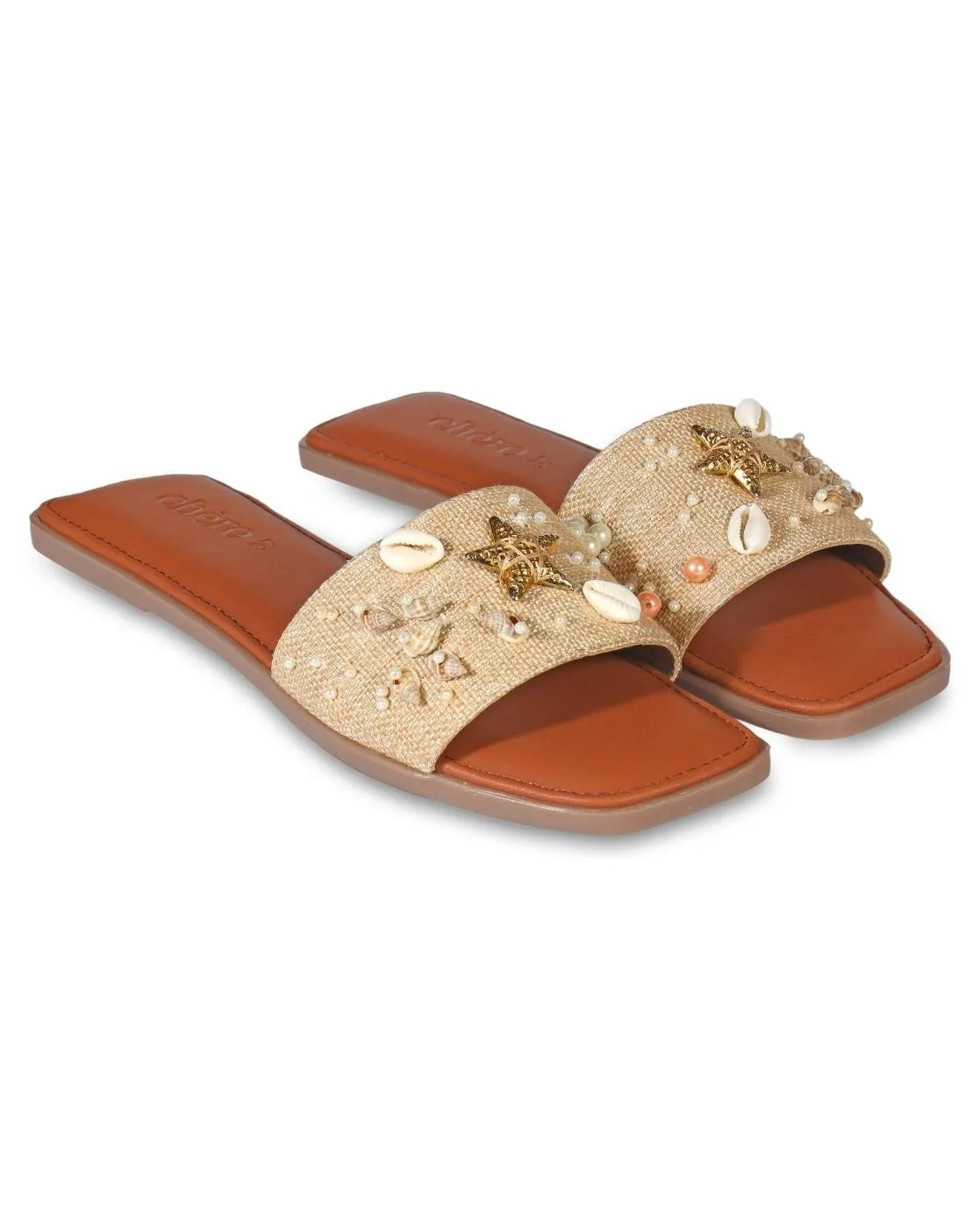 Brown Sea Shell Embellished Vacay Flats for Women