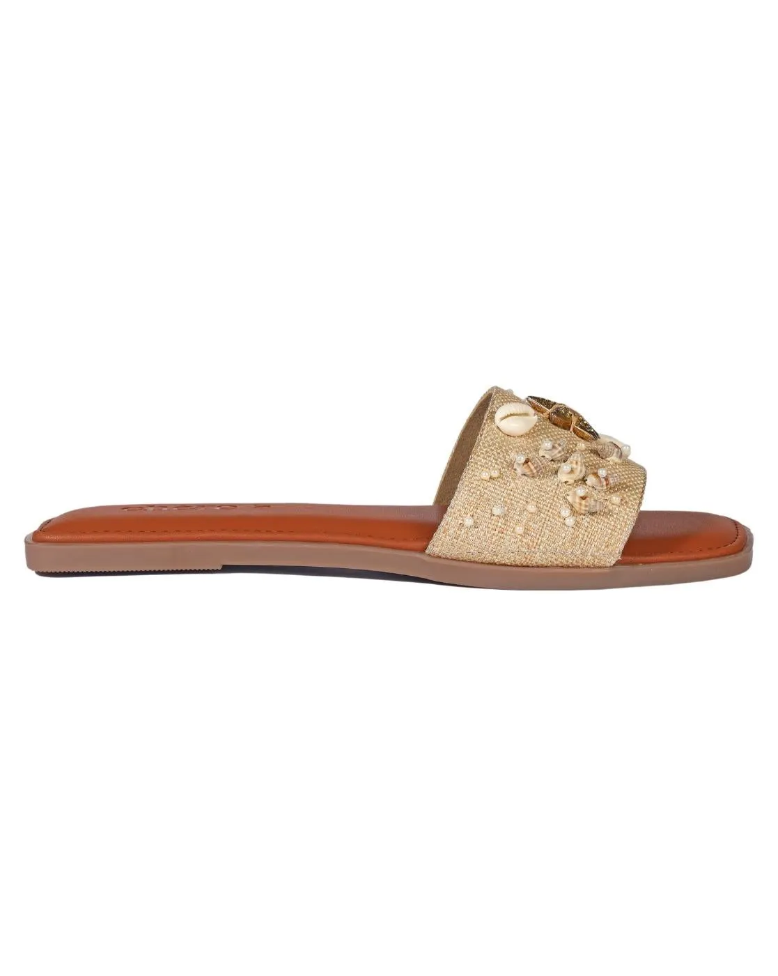 Brown Sea Shell Embellished Vacay Flats for Women