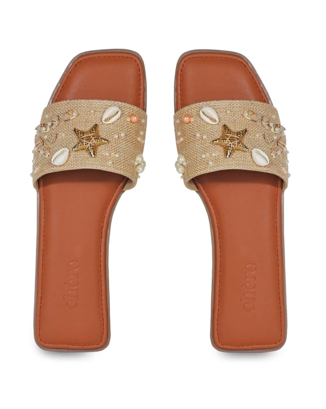 Brown Sea Shell Embellished Vacay Flats for Women