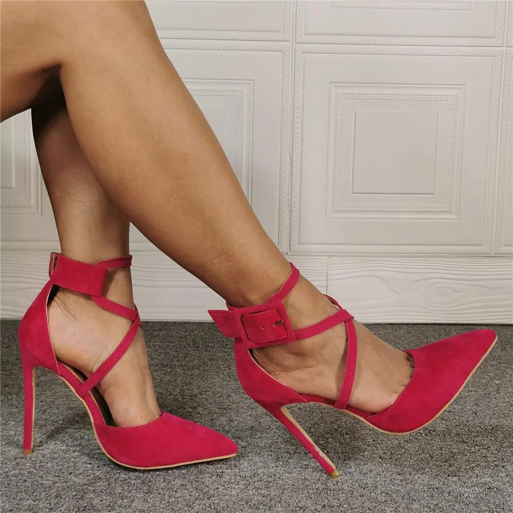 Casual Plain Suede Point Toe High Heel Sandals