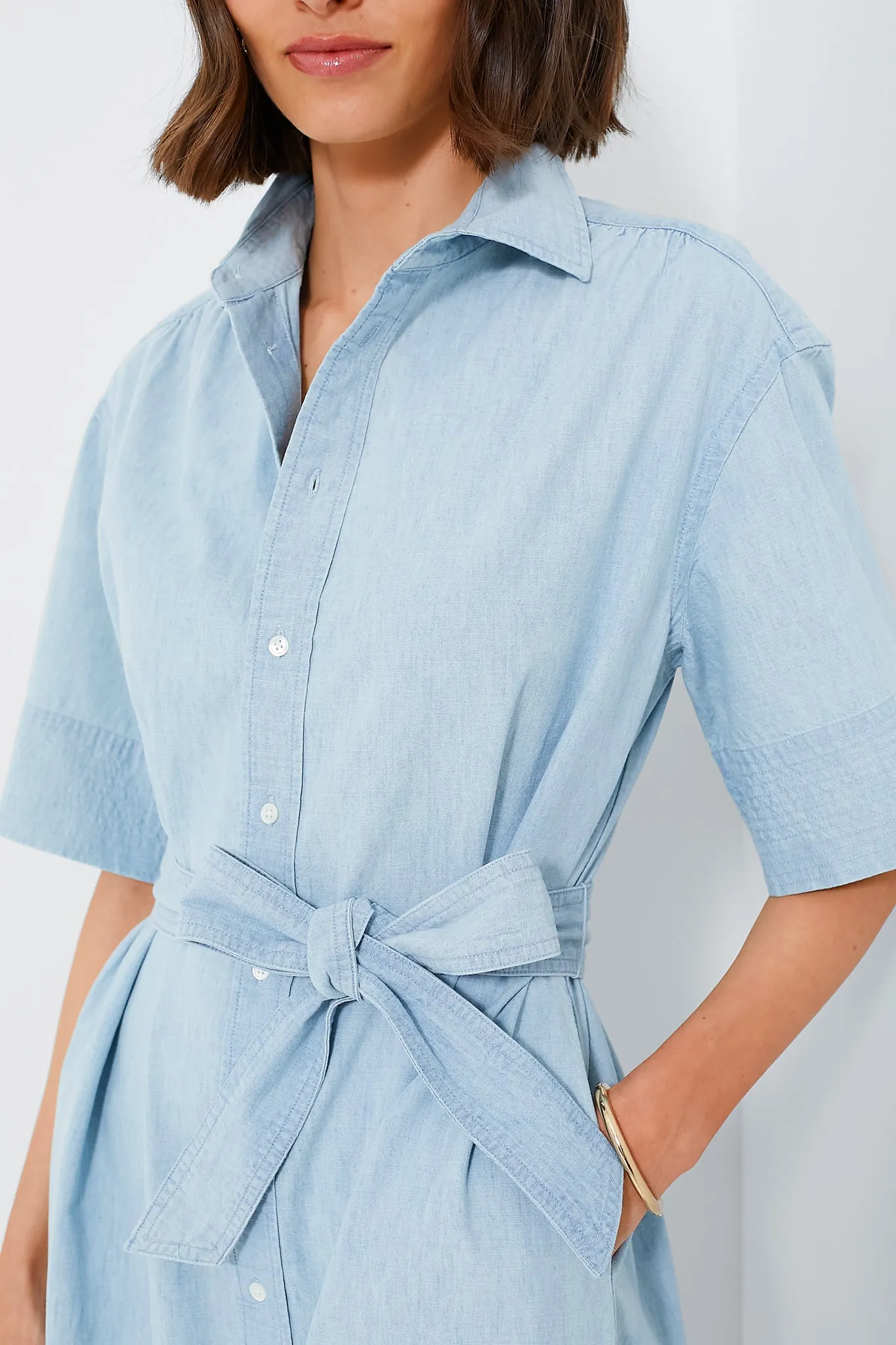 Chambray Cotton Matthew Shortsleeve Day Dress