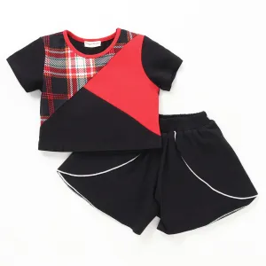 Checkered Color Block Top Frilled Short Set