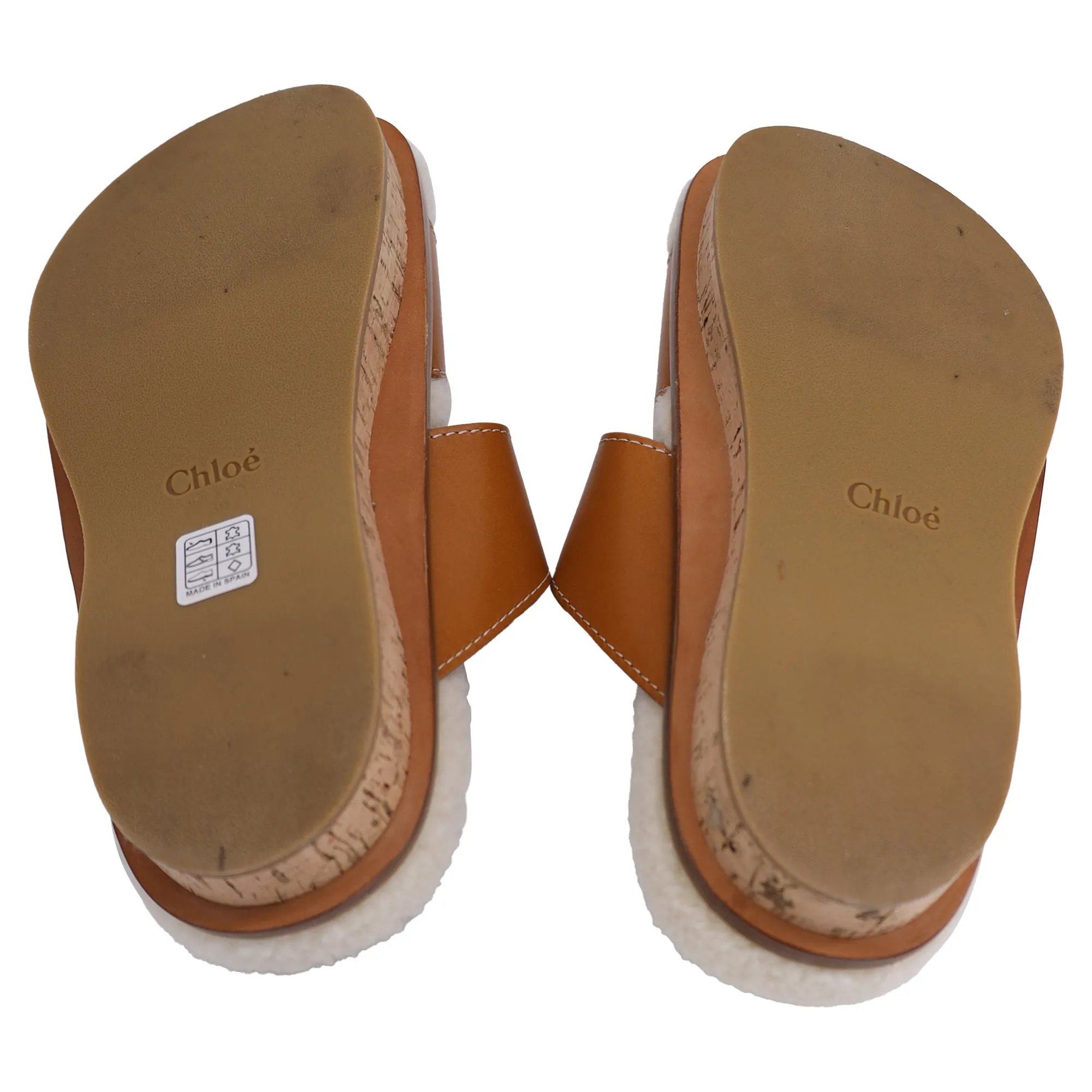 Chloe Marah Sandals in Brown and White Leather & Shearling