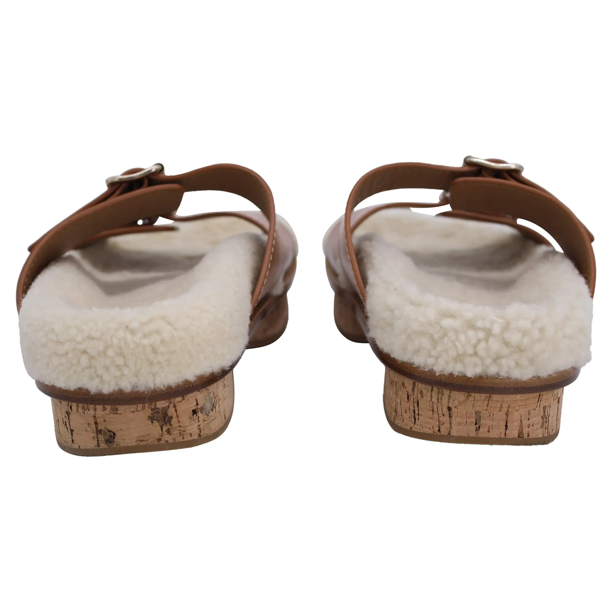 Chloe Marah Sandals in Brown and White Leather & Shearling