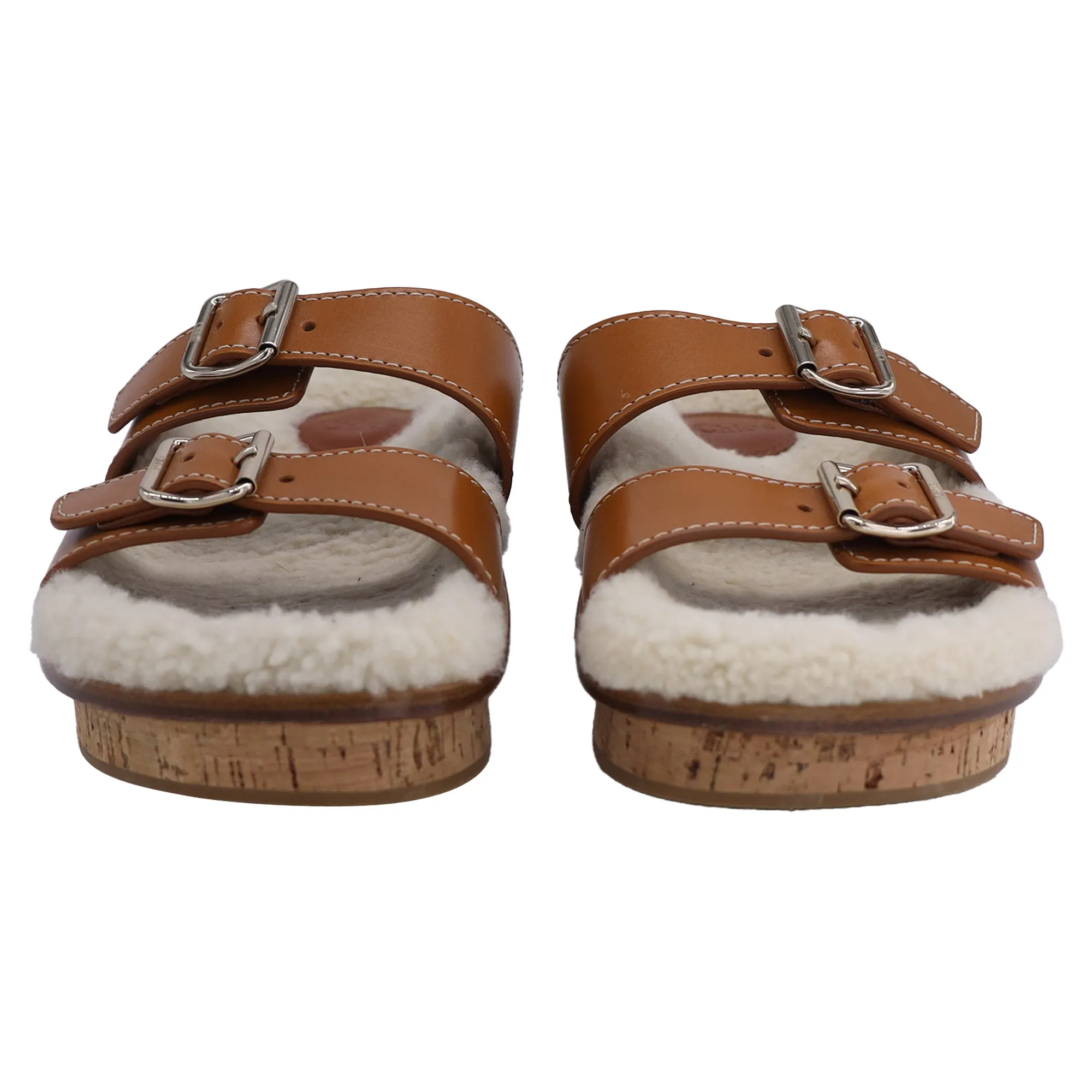 Chloe Marah Sandals in Brown and White Leather & Shearling