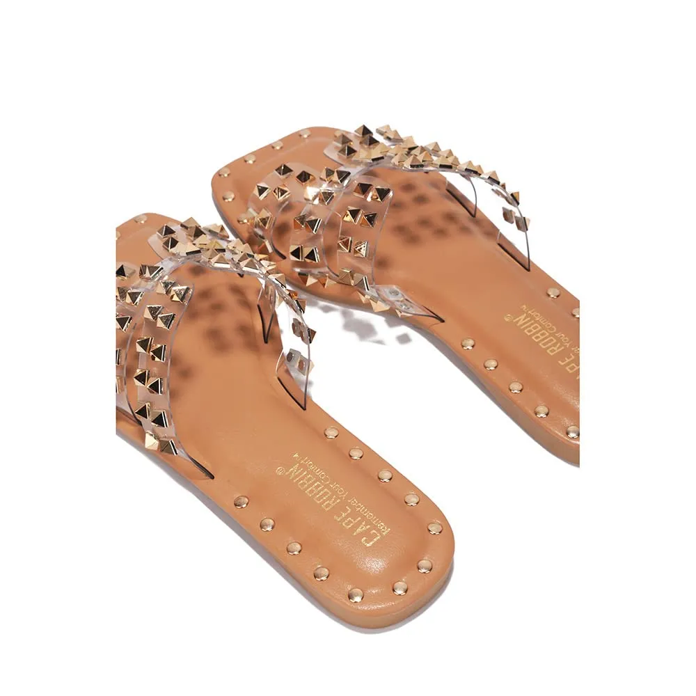 Clear Chic Stylish Studded Flat Summer Sandals