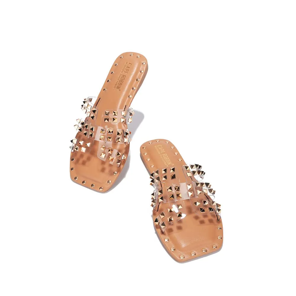 Clear Chic Stylish Studded Flat Summer Sandals