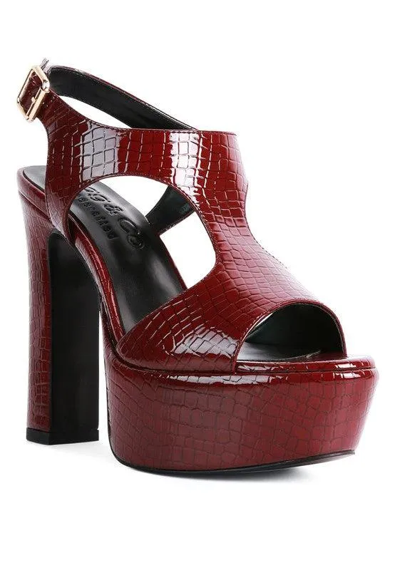 Croft Croc High Heeled Cut Out Sandals