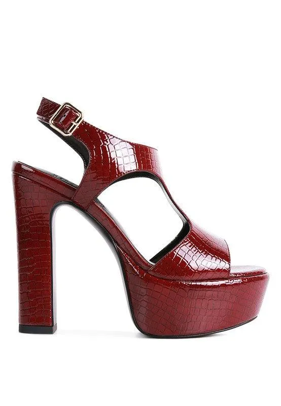 Croft Croc High Heeled Cut Out Sandals