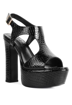 Croft Croc High Heeled Cut Out Sandals