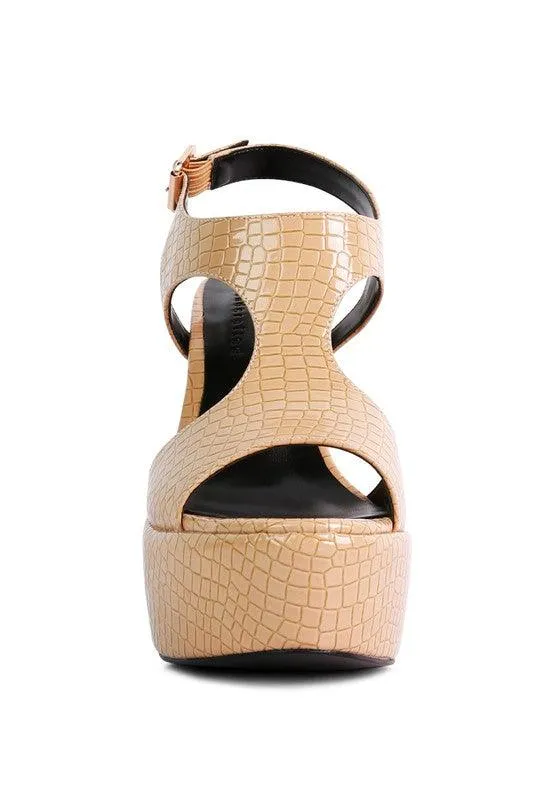 Croft Croc High Heeled Cut Out Sandals