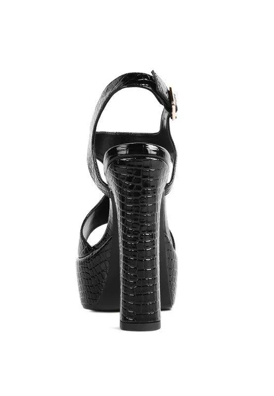 Croft Croc High Heeled Cut Out Sandals