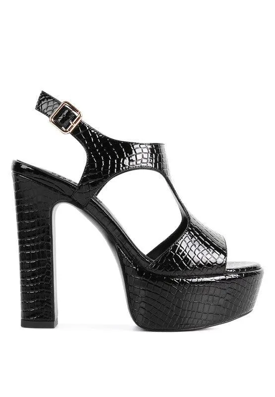 Croft Croc High Heeled Cut Out Sandals