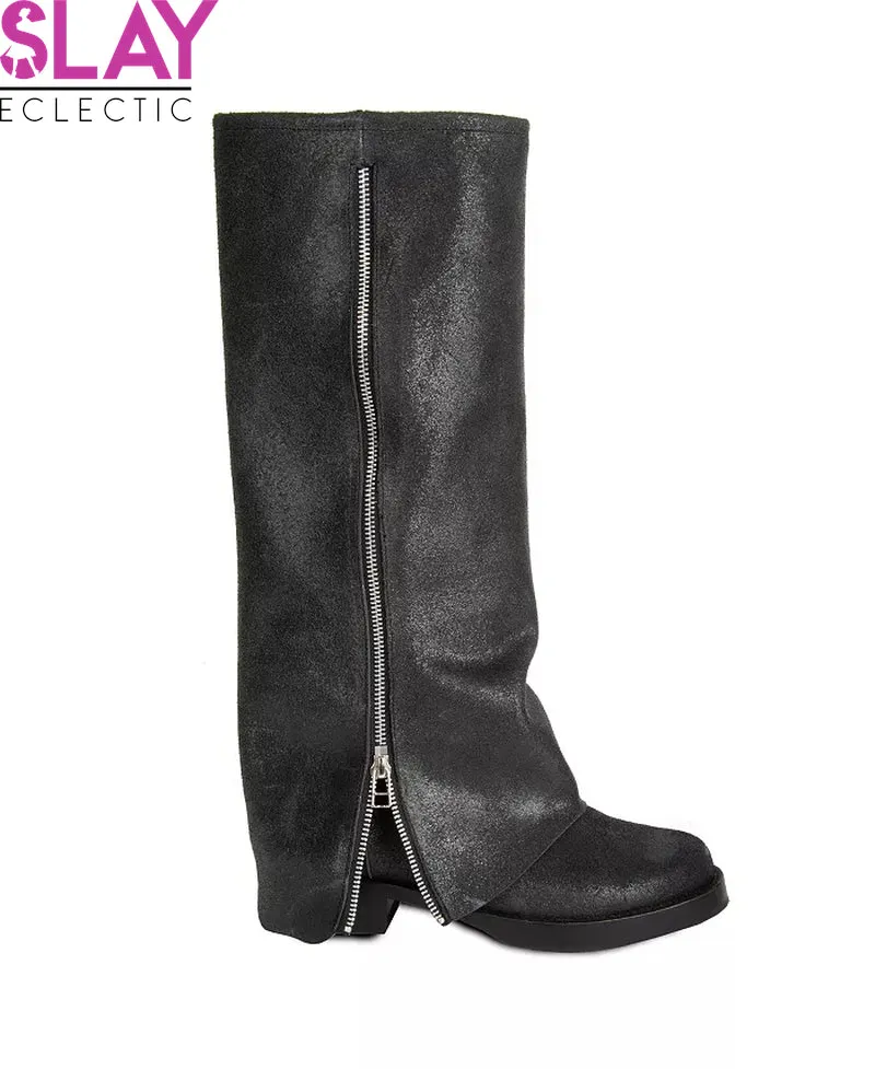 Dark Elegance Suede Leather Biker Boots