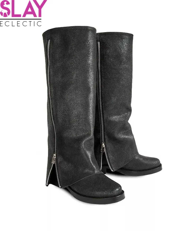 Dark Elegance Suede Leather Biker Boots