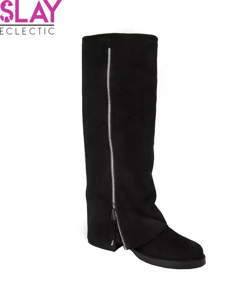 Dark Elegance Suede Leather Biker Boots