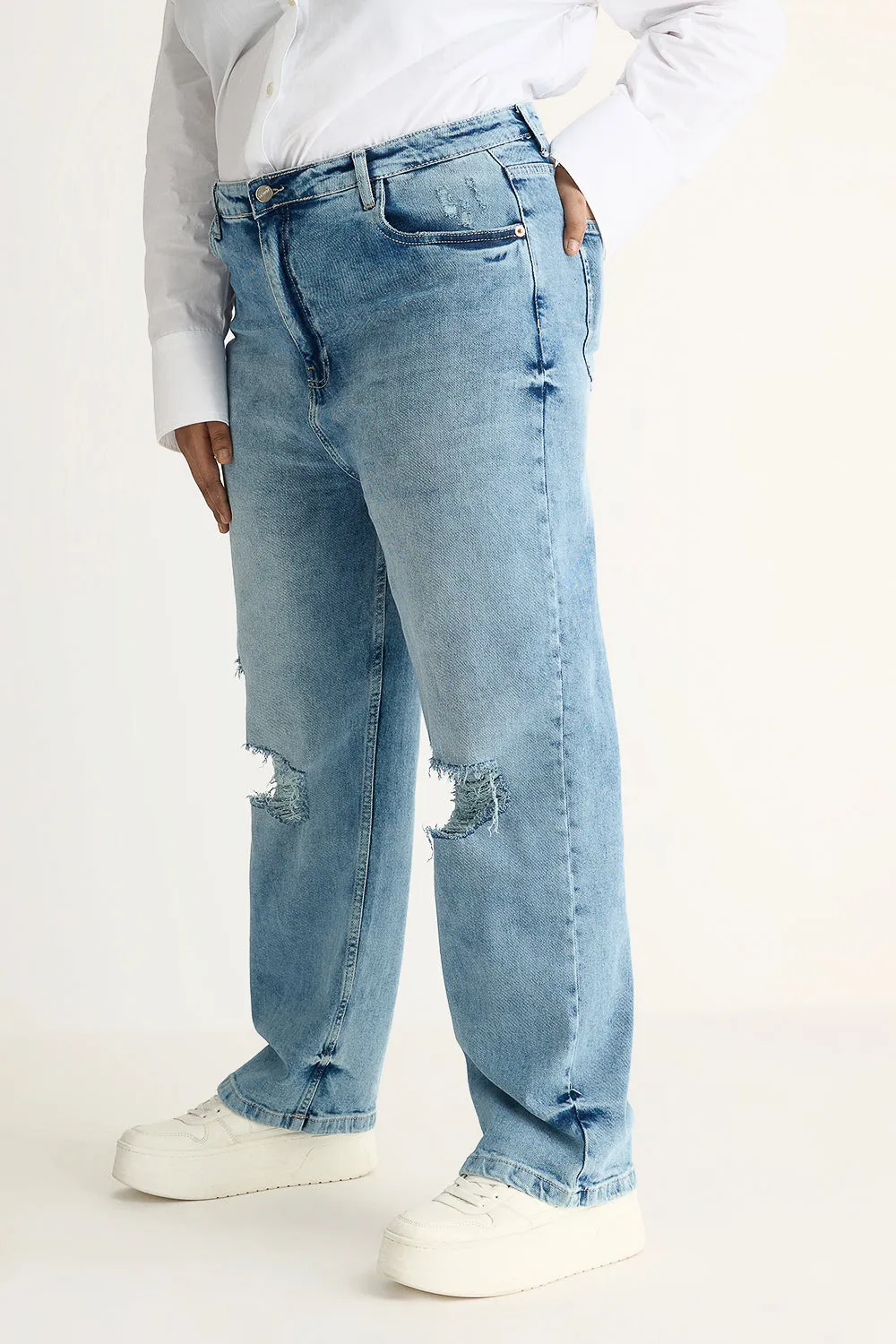 Delicate Dusk Distressed Curve Straight Jeans