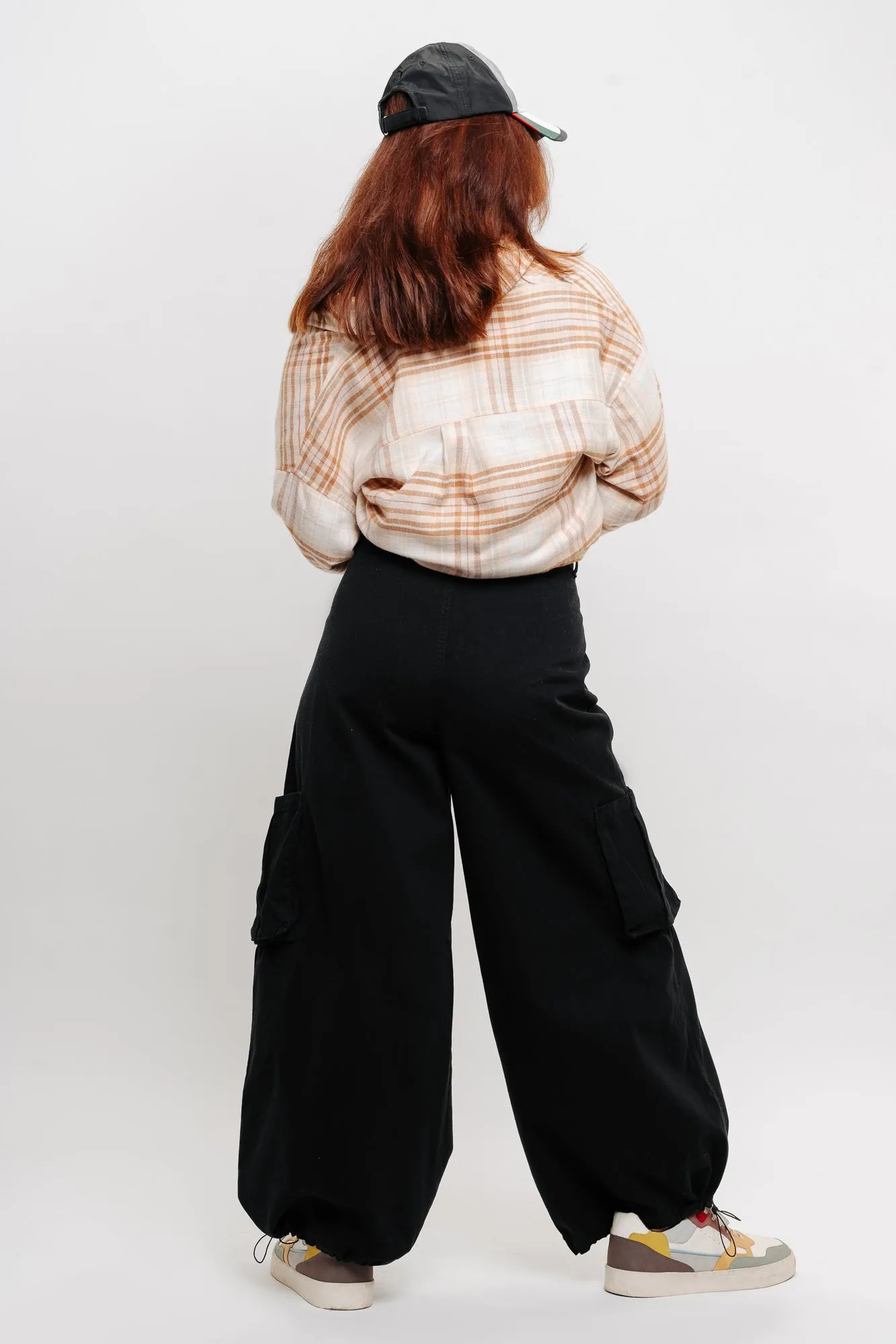 Denim Black Pleated Wide Balloon Pants