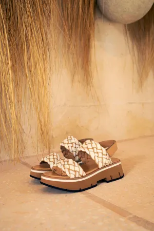 Duyba Two Tone Latte Woven Leather Sandals