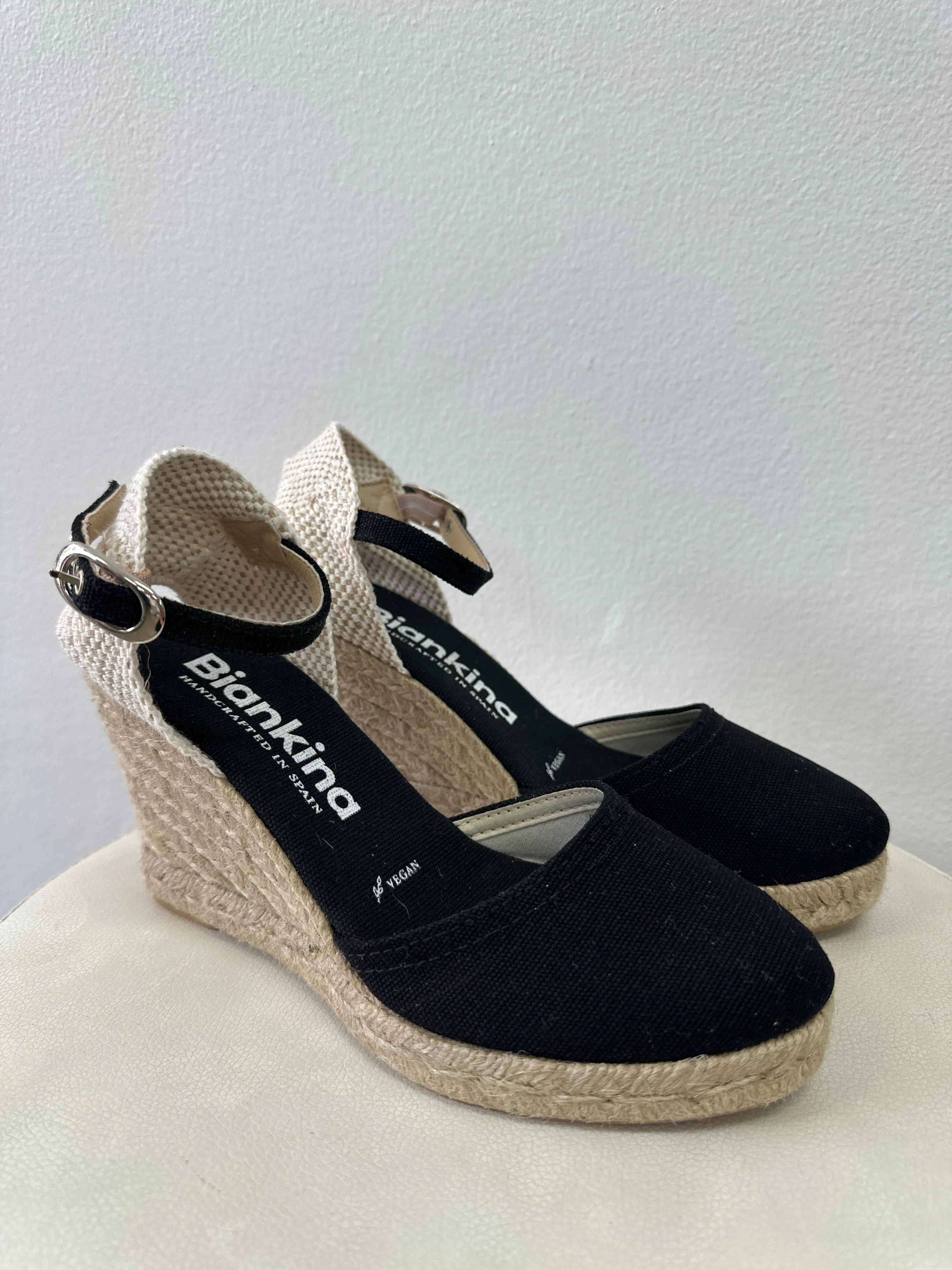 Eco Canvas Vegan Espadrille Wedges in Black