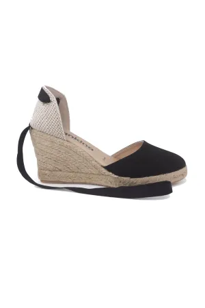 Eco Canvas Vegan Espadrille Wedges in Black