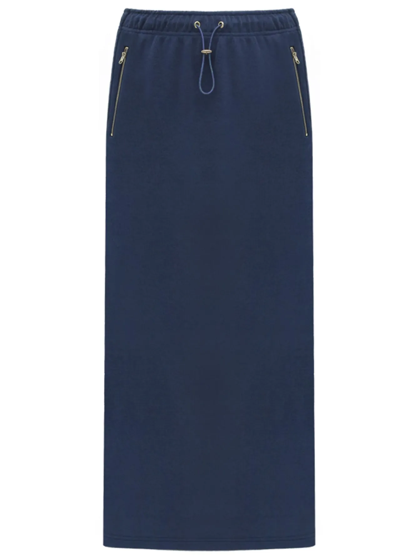 Elastic Drawcord Back-Slit Navy Skirt