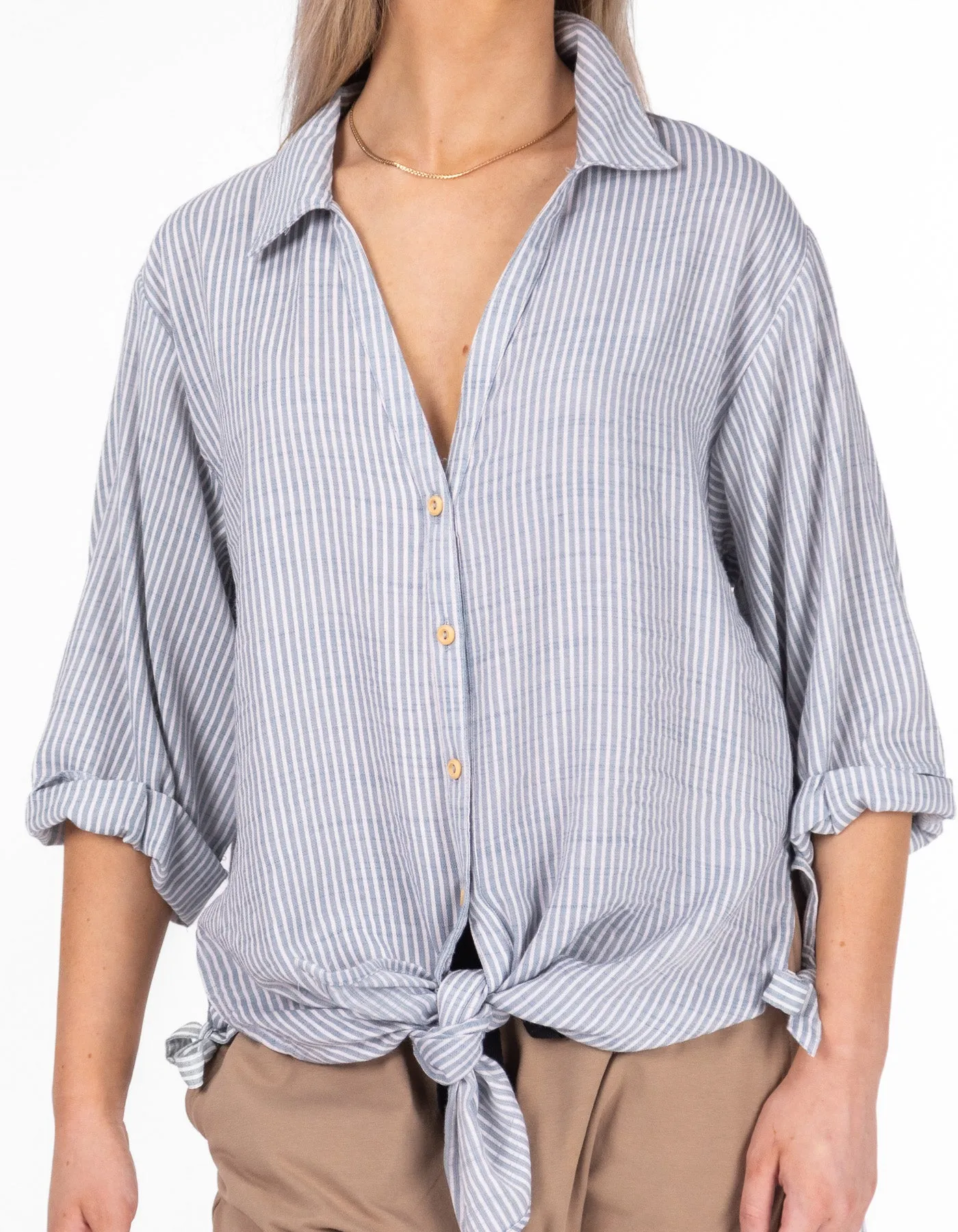 Flinders Oversize Button Down Shirt in Blue Stripe