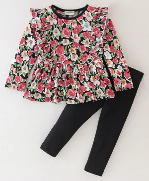 Floral Front Frilled Top Leggings Set