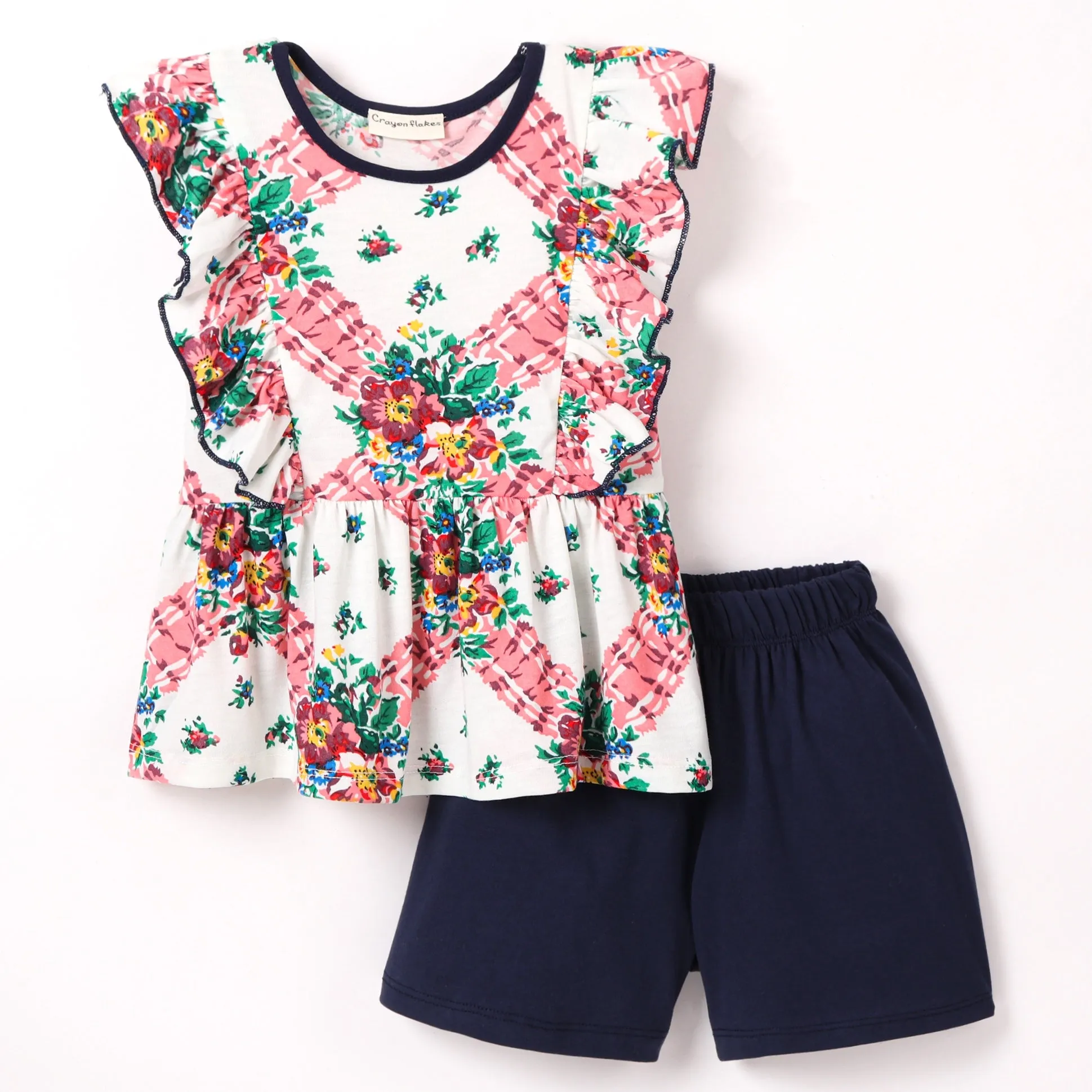 Floral Printed Frilled Top Short Set