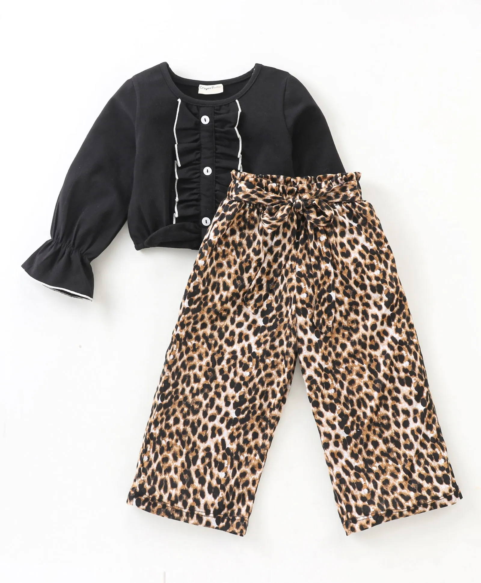 Front Frilled Top Animal Print Palazzo Set