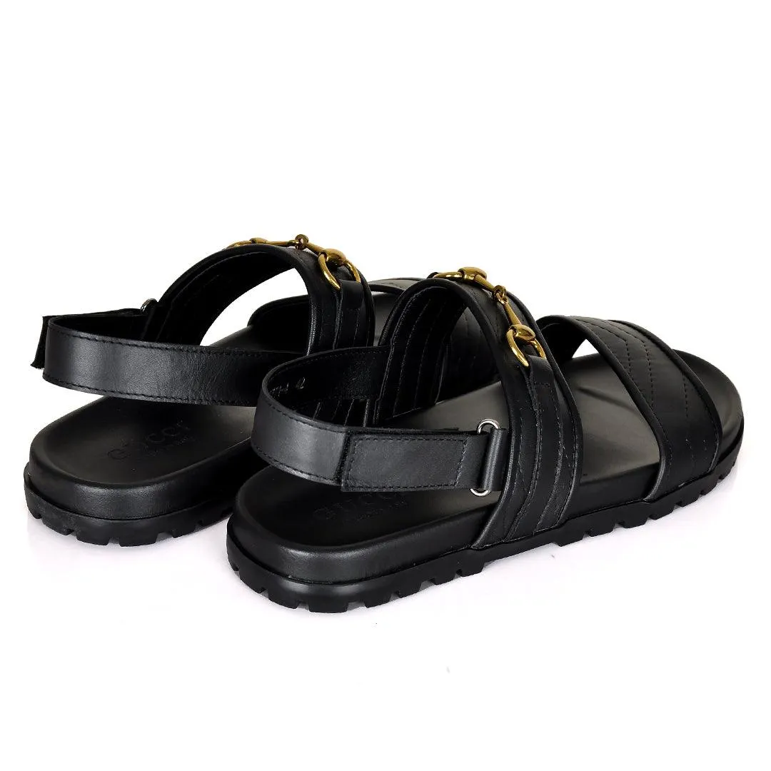 GC Horse Bit Gold Logo Sandals- Black