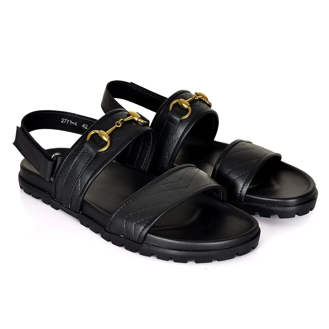 GC Horse Bit Gold Logo Sandals- Black