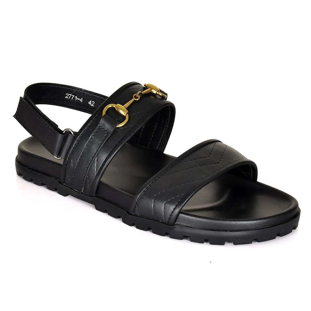 GC Horse Bit Gold Logo Sandals- Black