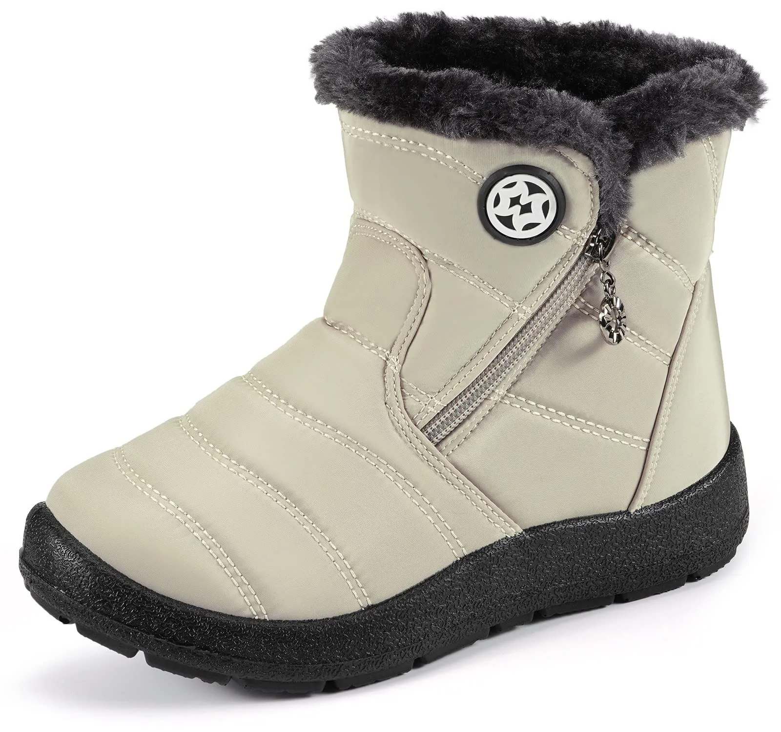 Girls' Snow Boots Winter Boots Ankle Boots Kids Boots Warm Fur Anti-Slip,Beige,2.5 US Big Kid/Label size 35