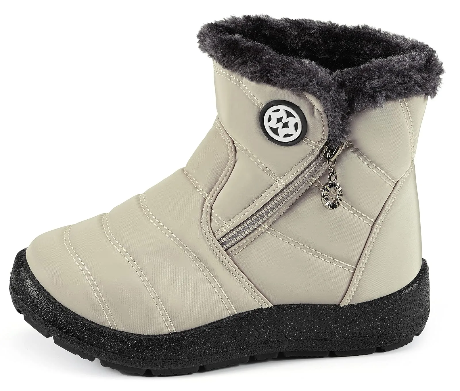 Girls' Snow Boots Winter Boots Ankle Boots Kids Boots Warm Fur Anti-Slip,Beige,2.5 US Big Kid/Label size 35